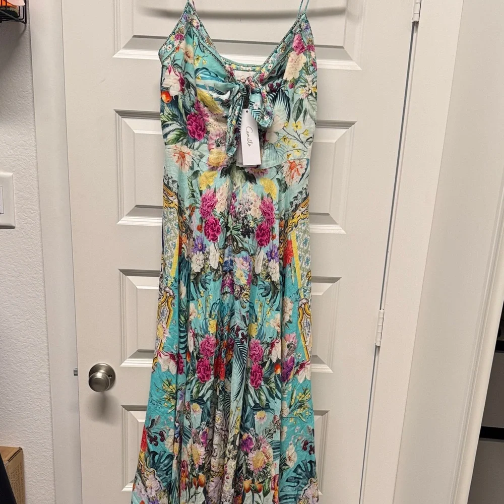 NWT Camilla Gardens of Queluz Linen Tie Front Maxi Dress size medium - Picture 6 of 14